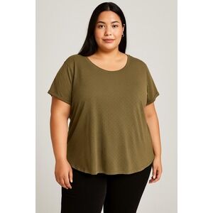 Rose and Olive Top Womens Plus Size 3X Green‎ Knit Textured Boho Neutral Olive